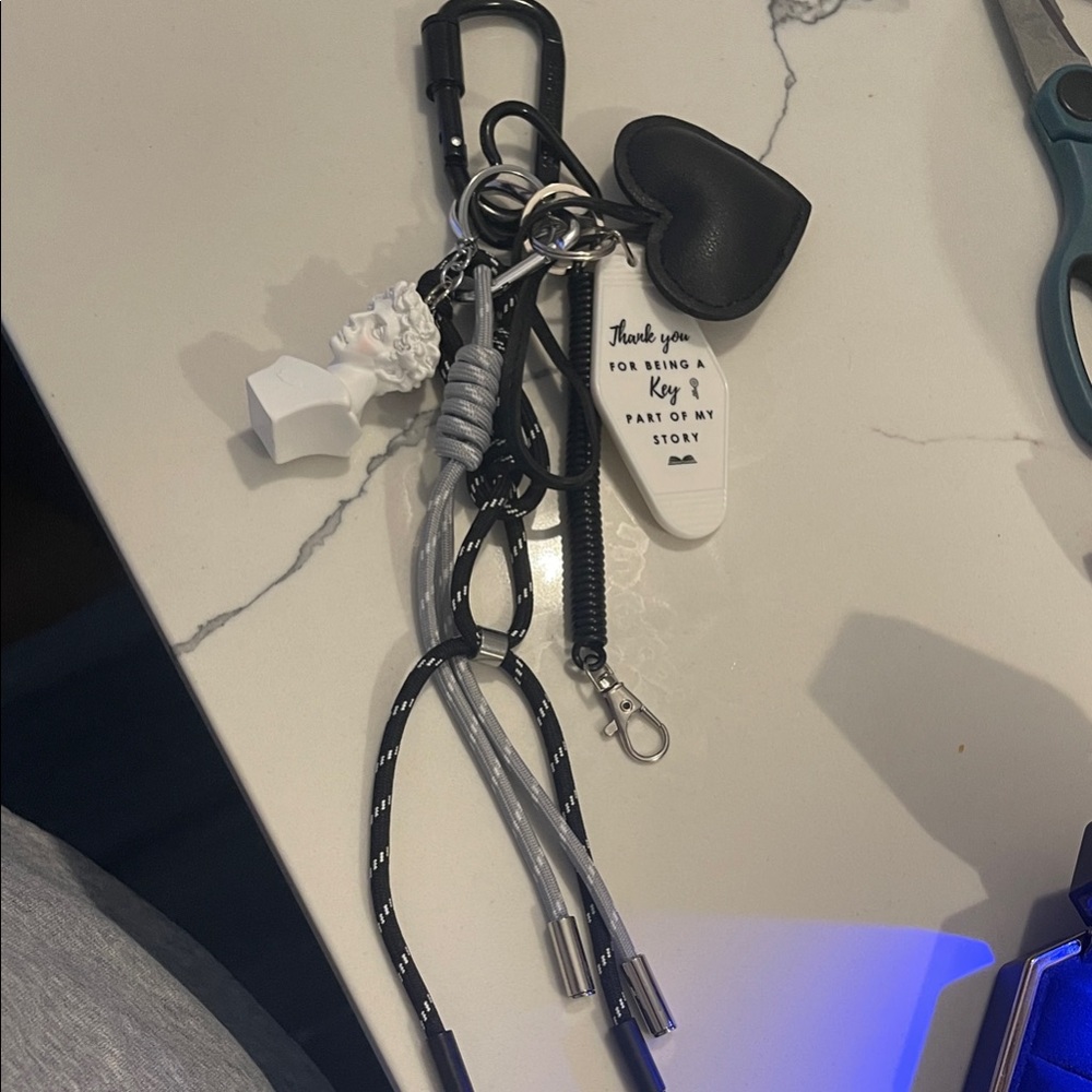 Black and Gray Men's Keychain Lanyard with Heart Charm